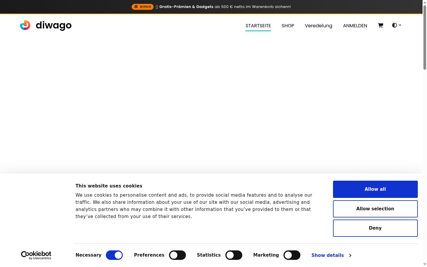 Screenshot del banner di consenso mostrato prima di qualsiasi interazione