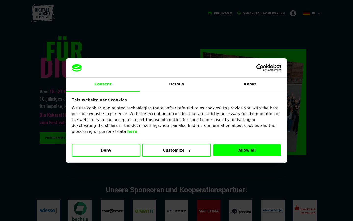 Screenshot of the consent banner shown before any interaction