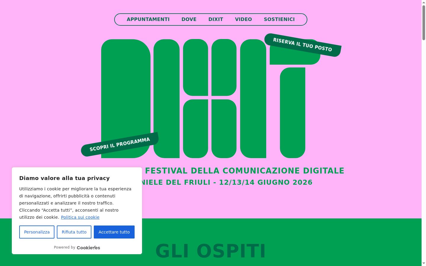 Screenshot del banner di consenso mostrato prima di qualsiasi interazione