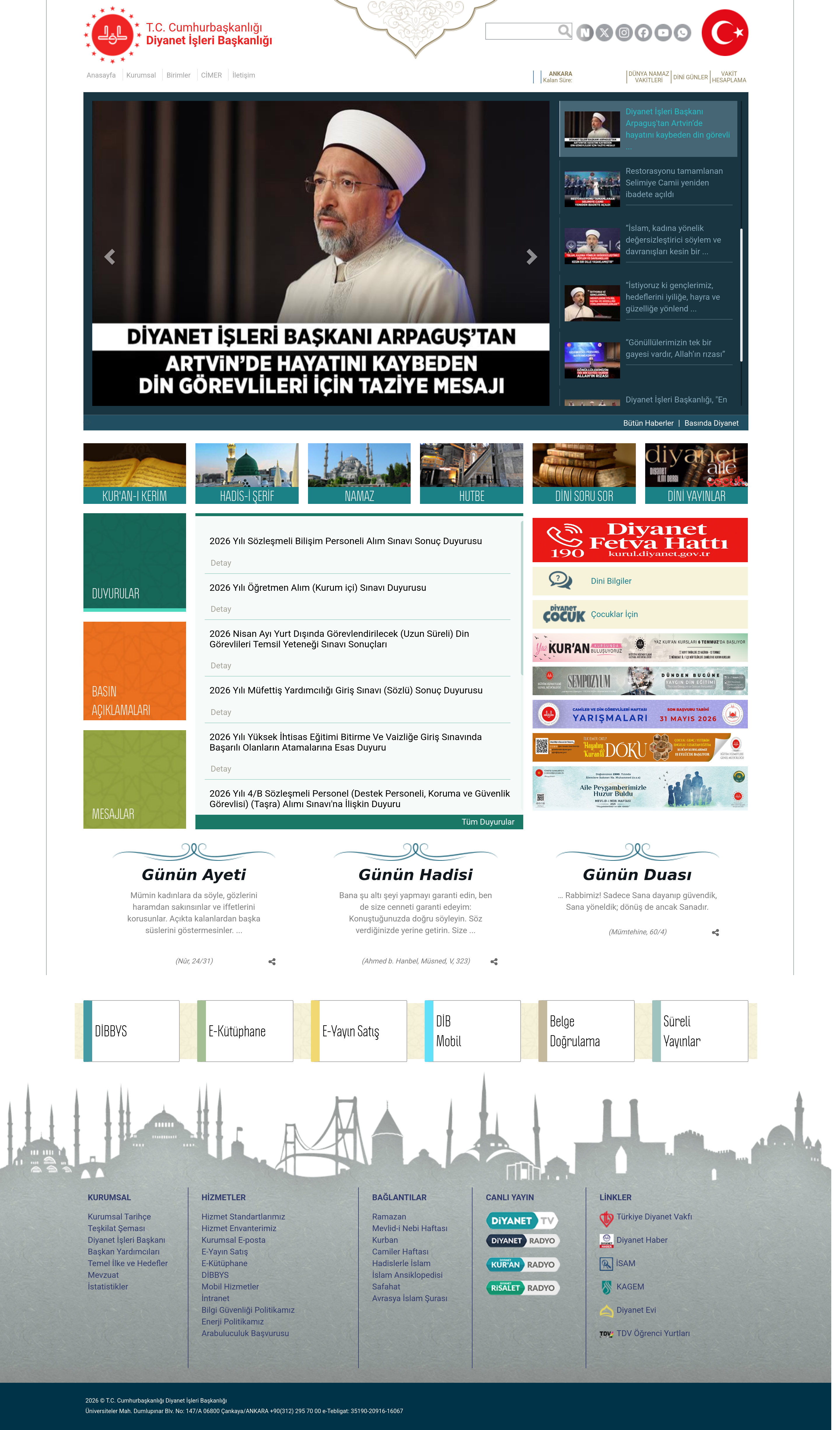 Screenshot of diyanet.gov.tr