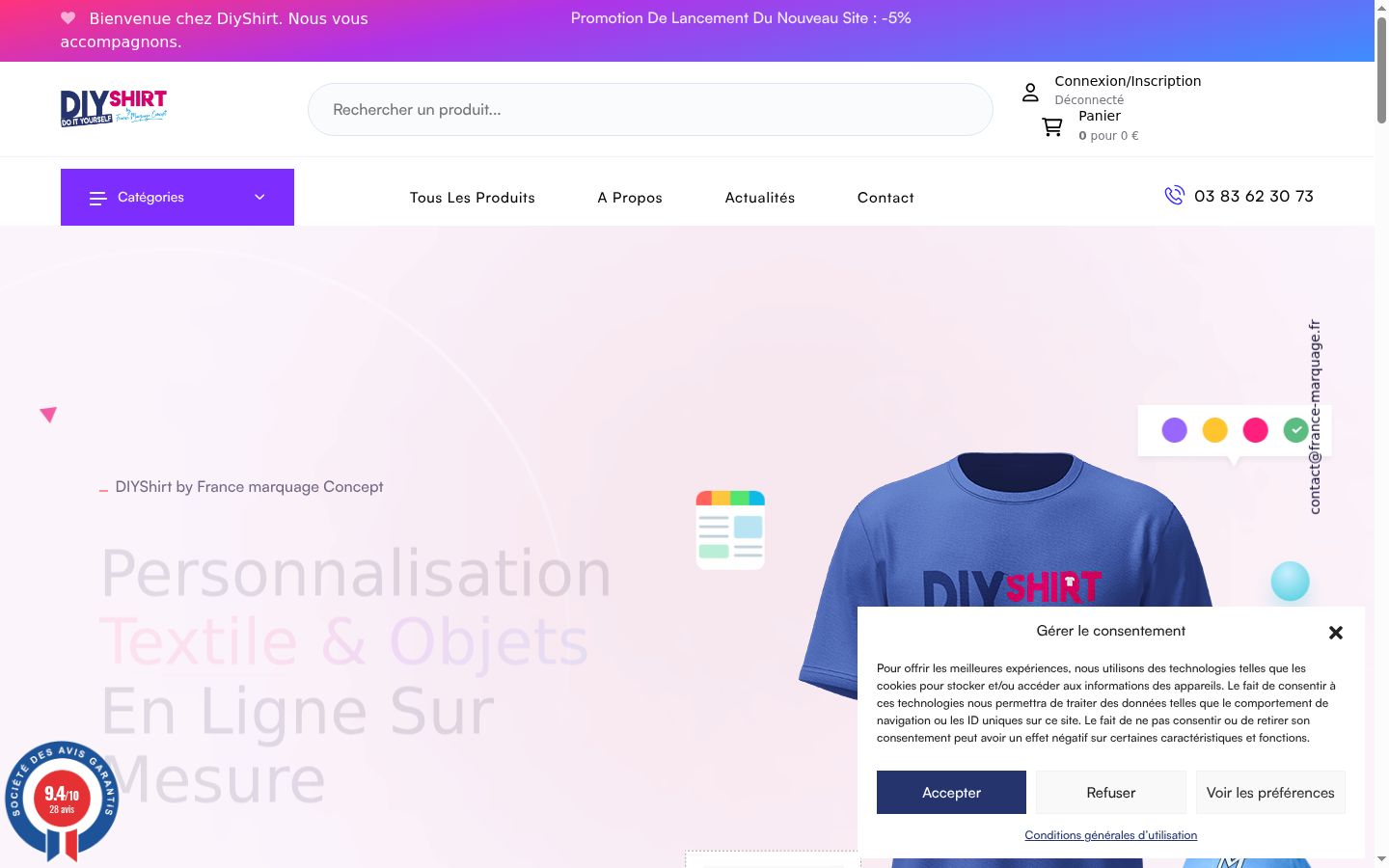 Capture d'écran de la bannière de consentement affichée avant toute interaction