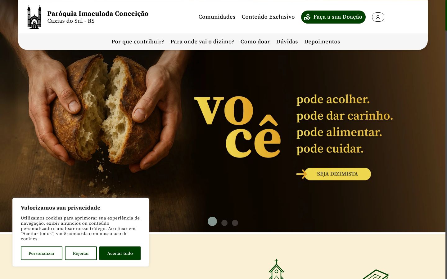 Captura de ecrã do banner de consentimento apresentado antes de qualquer interação