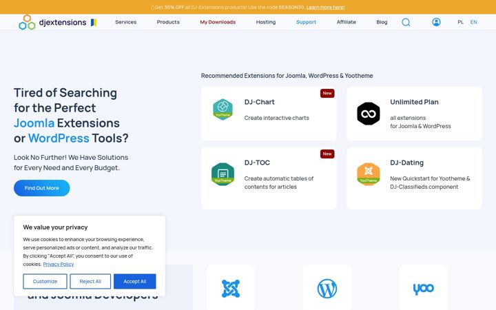 Screenshot of dj-extensions.com