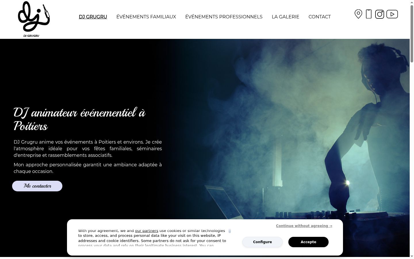 Captura de ecrã do banner de consentimento apresentado antes de qualquer interação