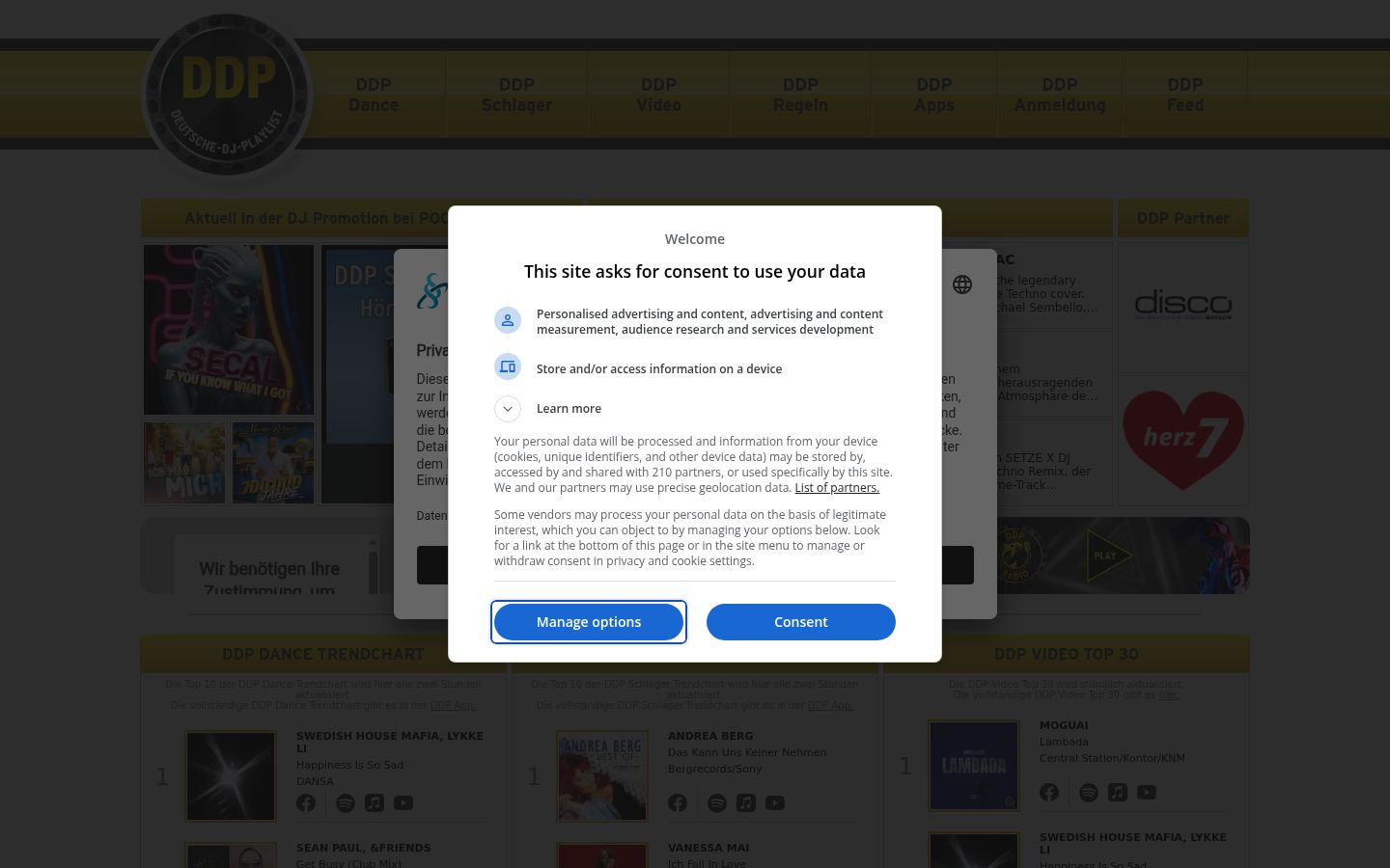 Screenshot of the consent banner shown before any interaction