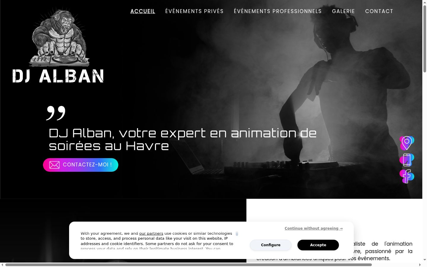 Capture d'écran de la bannière de consentement affichée avant toute interaction