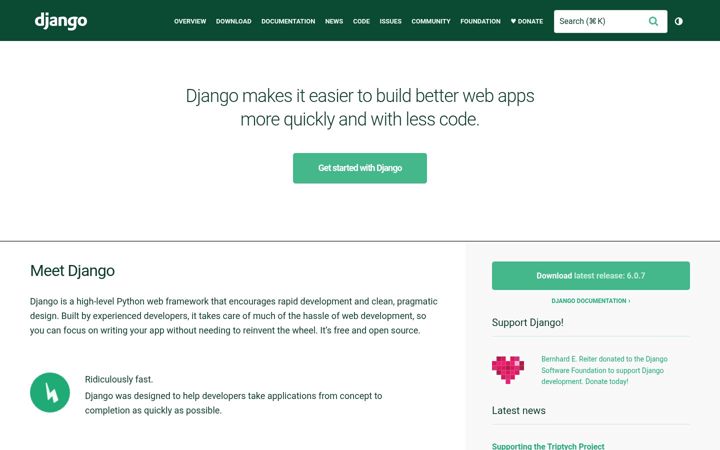 Screenshot di djangoproject.com