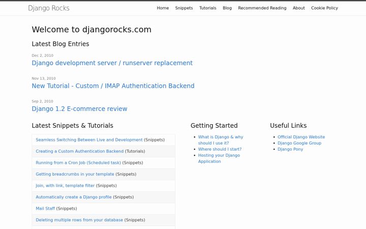 Screenshot of djangorocks.com