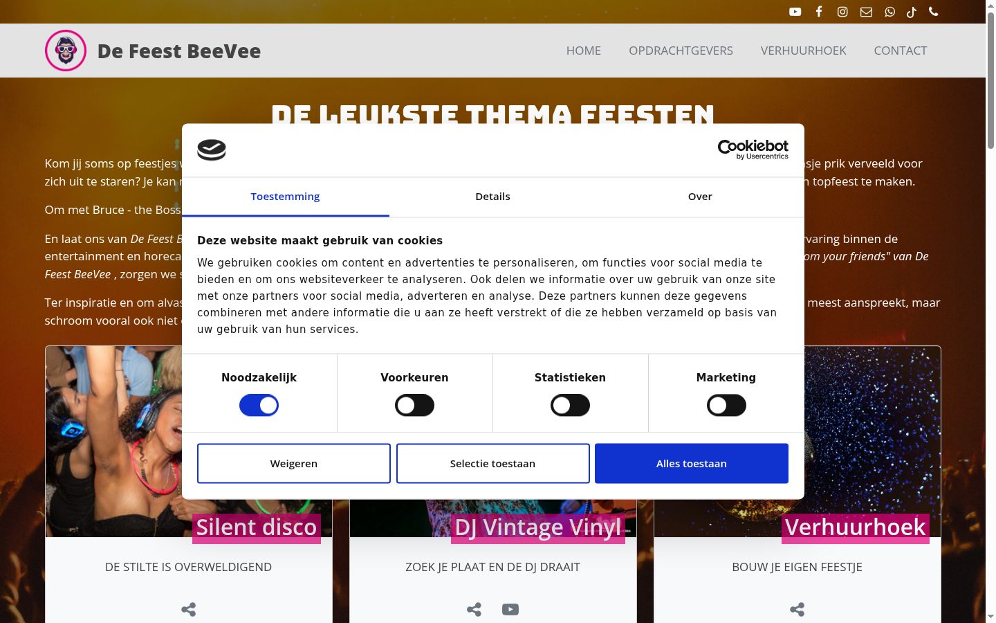 Screenshot van de toestemmingsbanner zoals getoond vóór enige interactie
