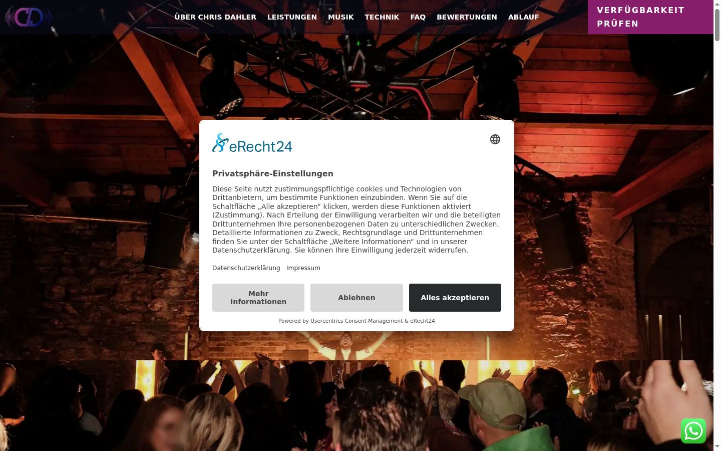 Captura de ecrã do banner de consentimento apresentado antes de qualquer interação