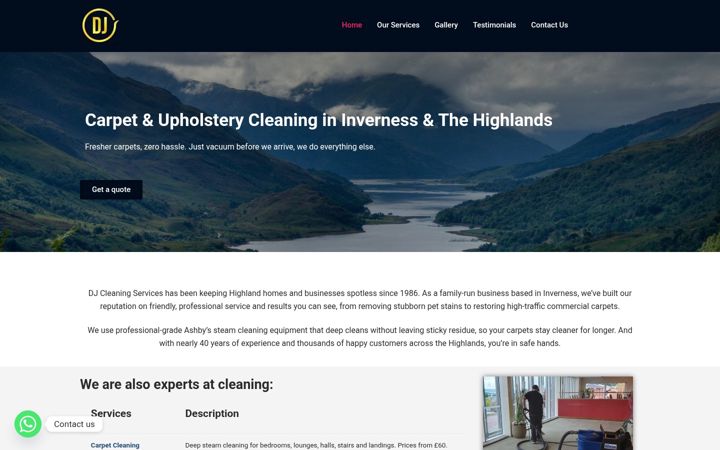 Kuvakaappaus sivustosta djcleans.co.uk