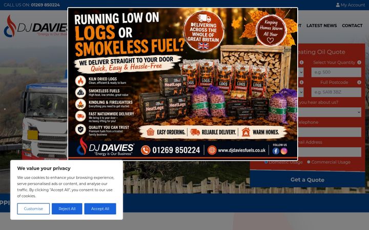 Kuvakaappaus sivustosta djdaviesfuels.co.uk