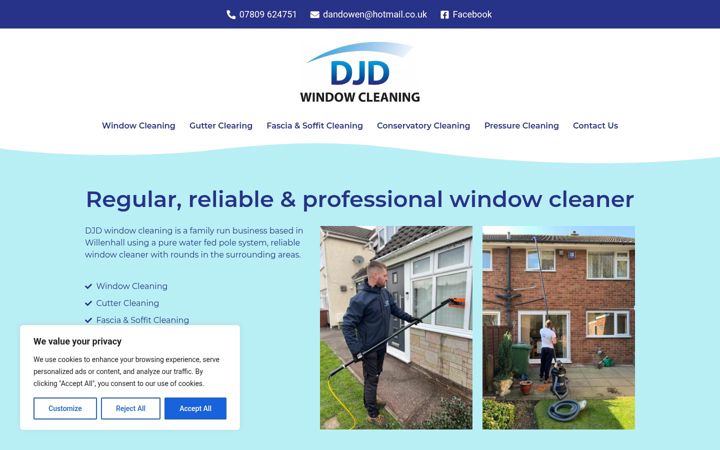 Ekrānuzņēmums no djdwindowcleaning.co.uk