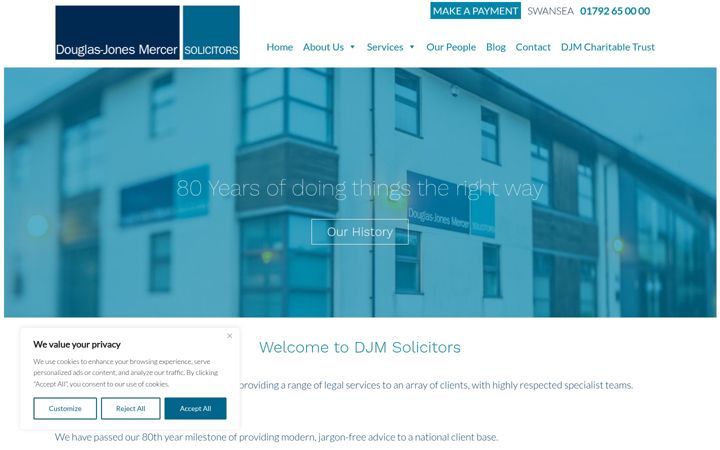 Captură de ecran a djmlaw.co.uk