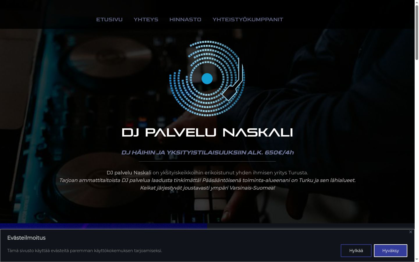 Screenshot del banner di consenso mostrato prima di qualsiasi interazione