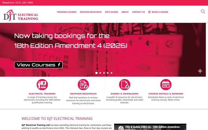 Kuvakaappaus sivustosta djtelectricaltraining.co.uk