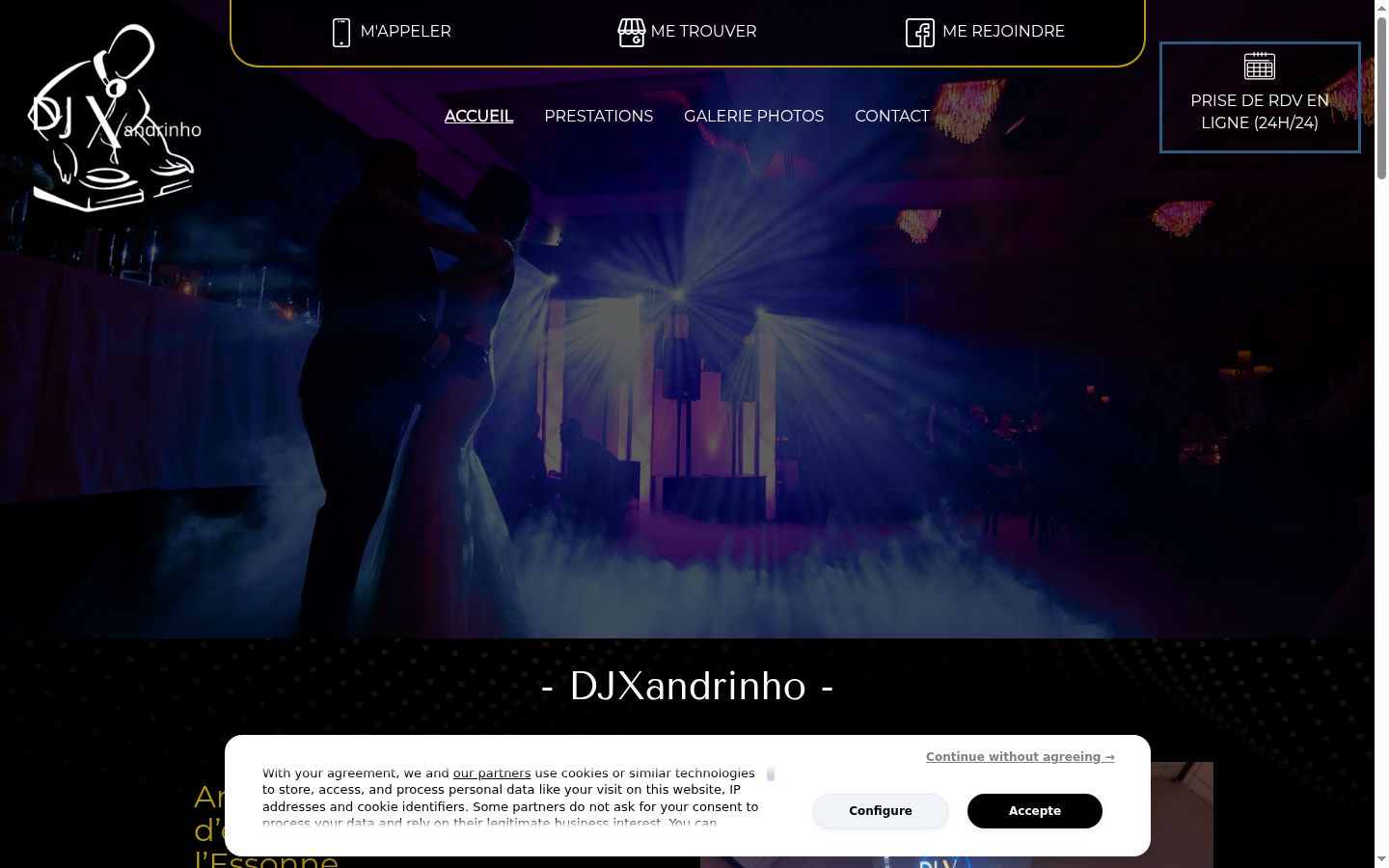 Captura de ecrã do banner de consentimento apresentado antes de qualquer interação