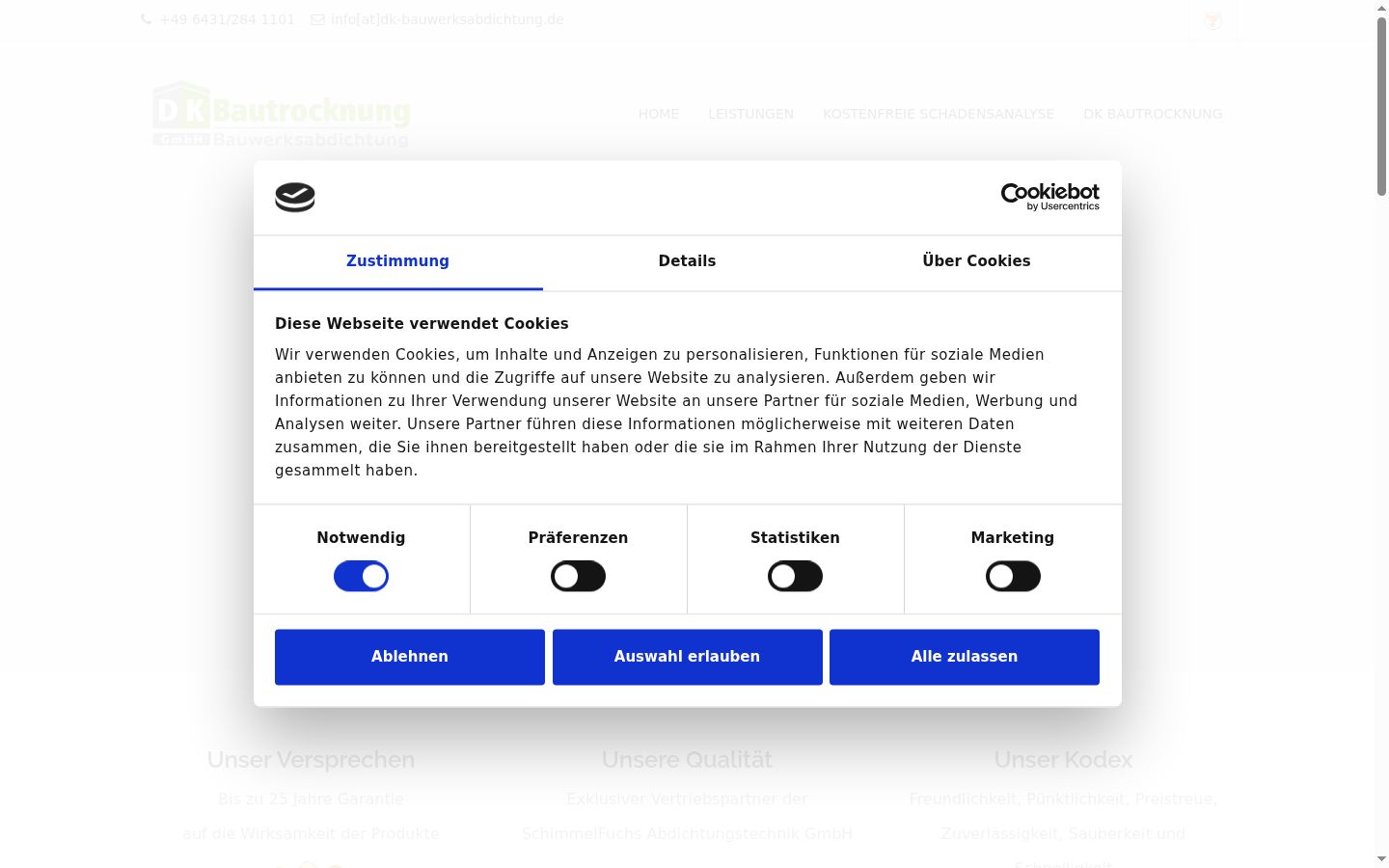 Screenshot del banner di consenso mostrato prima di qualsiasi interazione