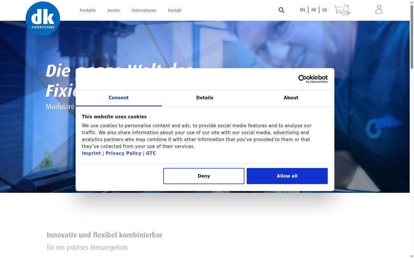 Captura de ecrã do banner de consentimento apresentado antes de qualquer interação
