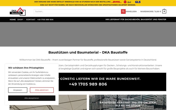 Captura de pantalla de dka-baustoffe.de
