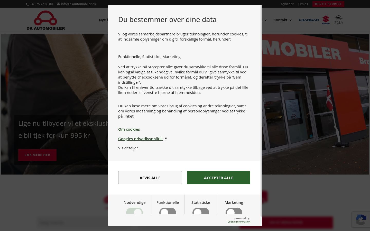 Captura de ecrã do banner de consentimento apresentado antes de qualquer interação