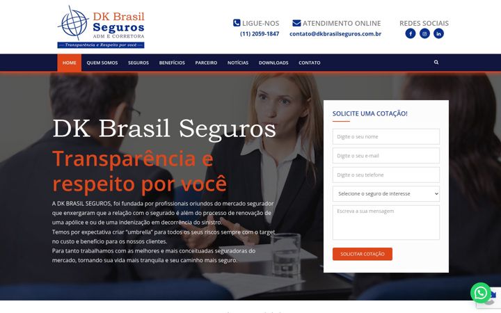 Screenshot stránky dkbrasilseguros.com.br