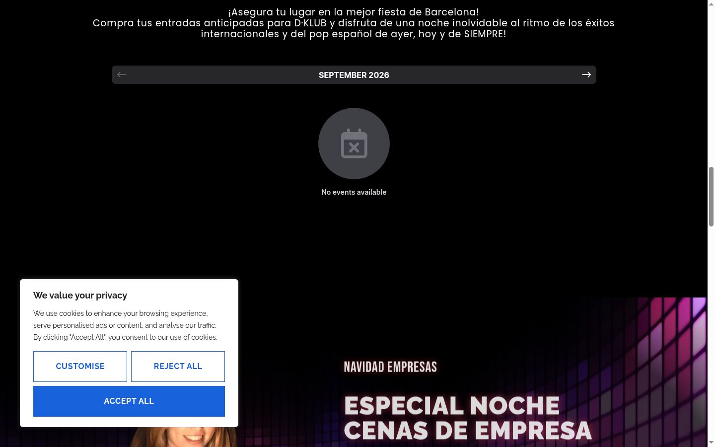 Captura de pantalla del banner de consentimiento mostrado antes de cualquier interacción