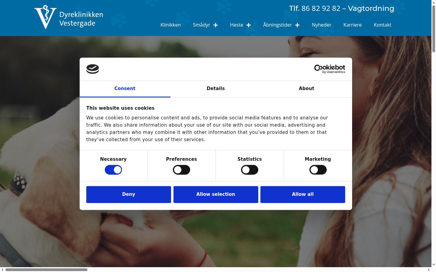 Screenshot van de toestemmingsbanner zoals getoond vóór enige interactie