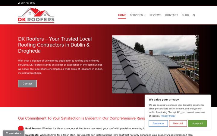Screenshot ta' dkroofers.ie