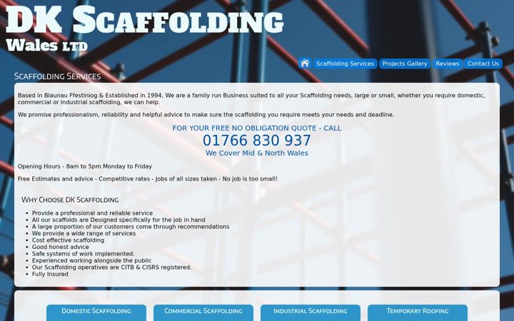 Ekraanipilt saidist dkscaffolding.co.uk