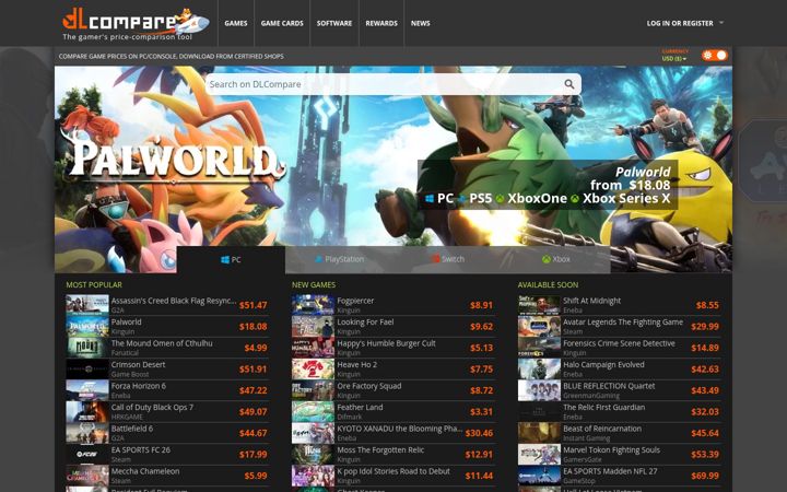 Screenshot stránky dlcompare.com