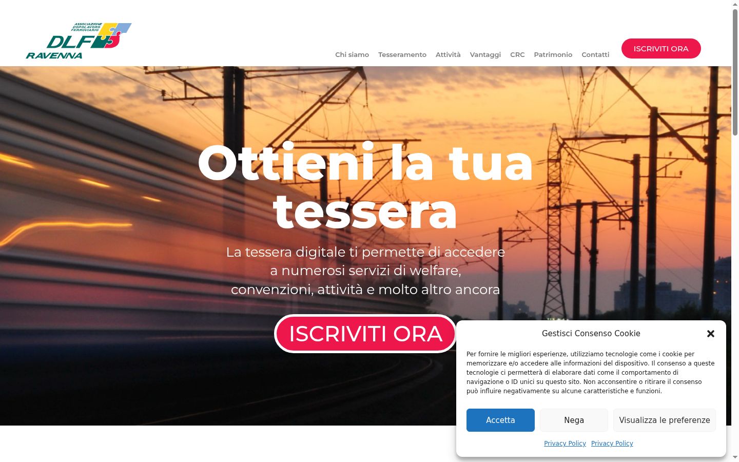 Screenshot del banner di consenso mostrato prima di qualsiasi interazione