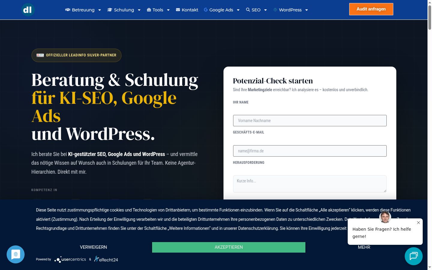 Screenshot del banner di consenso mostrato prima di qualsiasi interazione