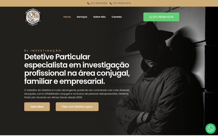 Screenshot stránky dlinvestigacao.com.br