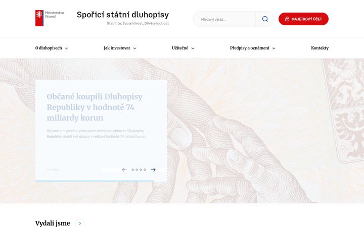 Screenshot of dluhopisy.gov.cz