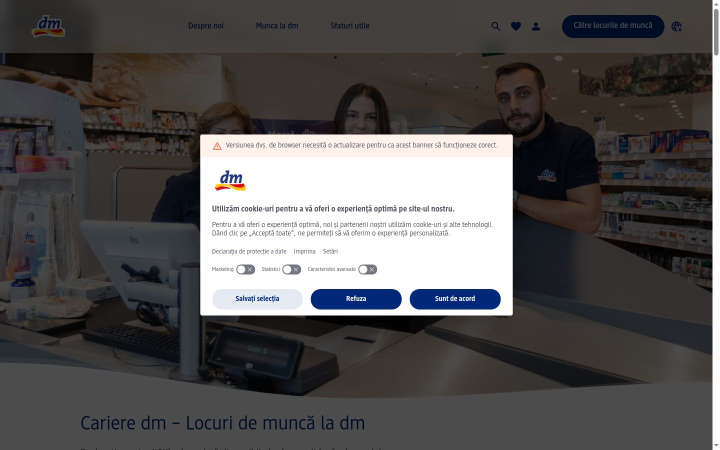 Screenshot del banner di consenso mostrato prima di qualsiasi interazione