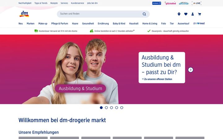 Kuvakaappaus sivustosta dm.de