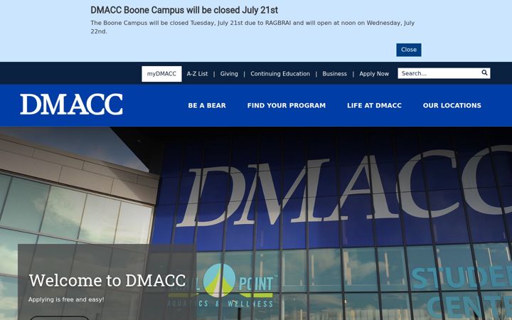 Screenshot of dmacc.edu