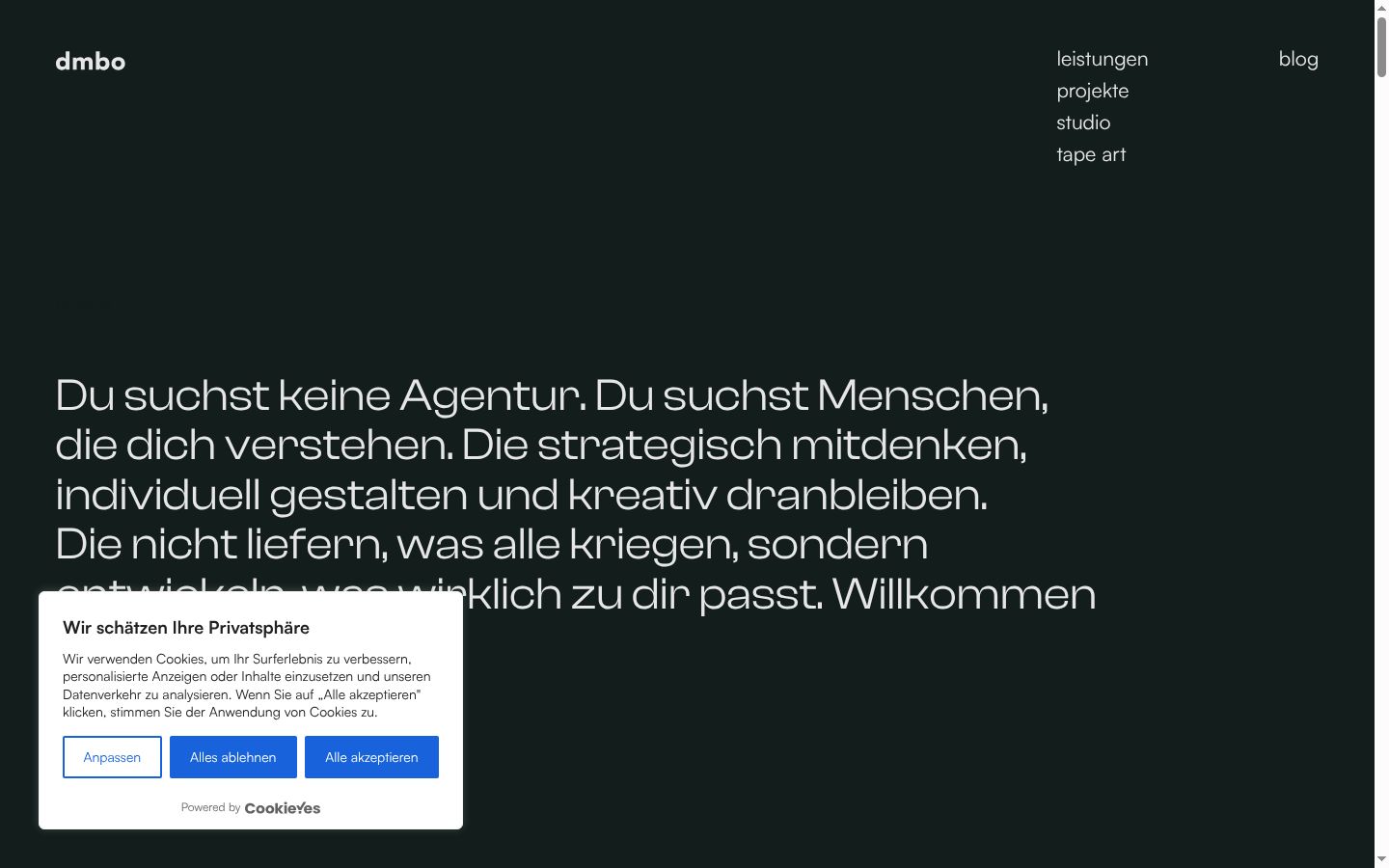 Screenshot del banner di consenso mostrato prima di qualsiasi interazione