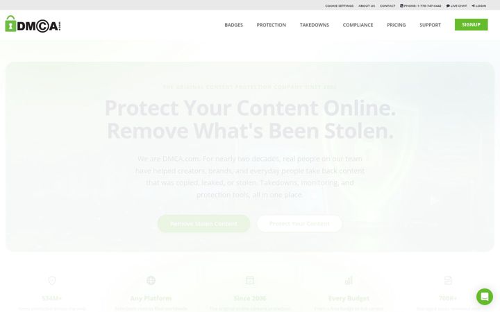 Posnetek zaslona dmca.com