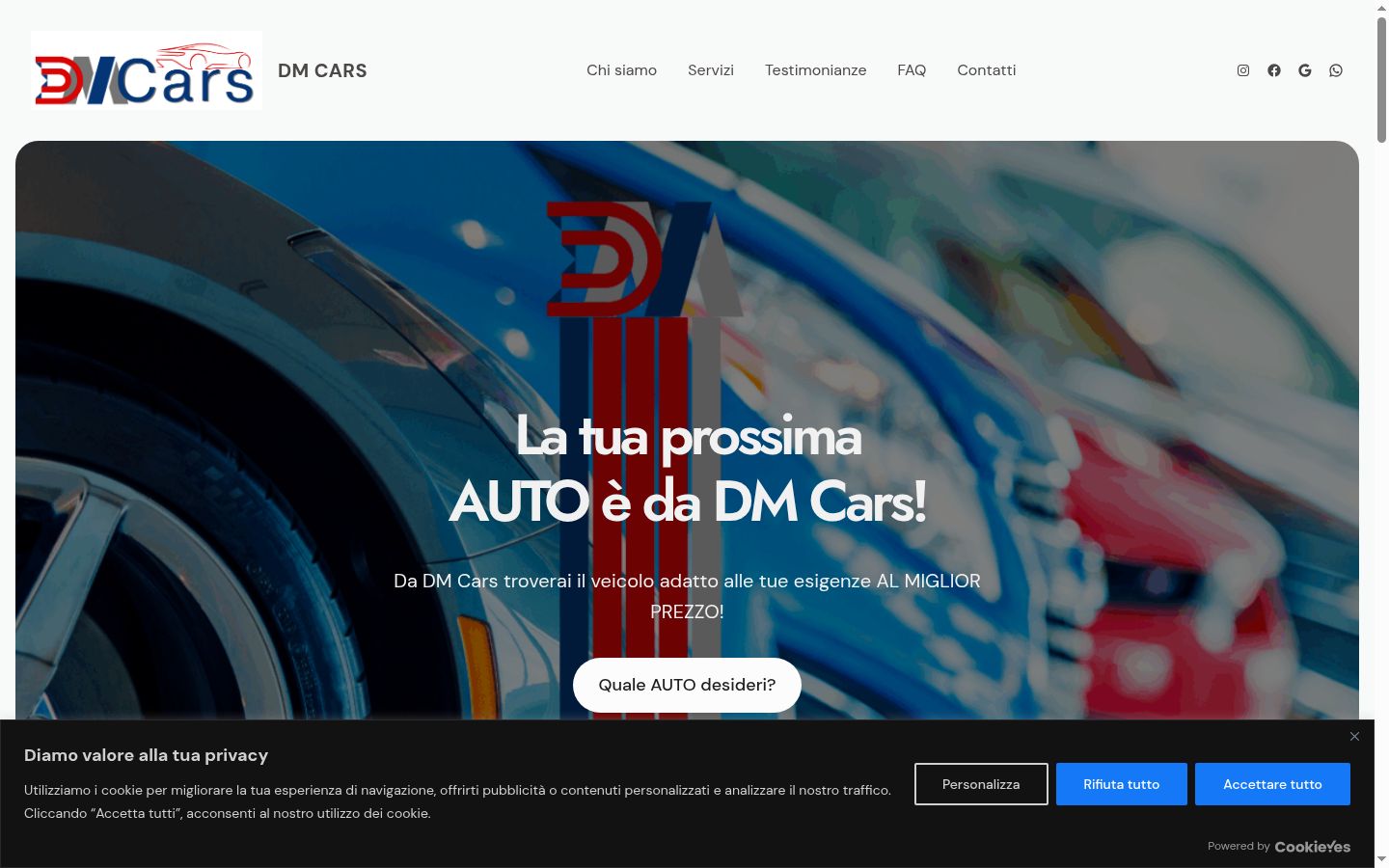 Screenshot del banner di consenso mostrato prima di qualsiasi interazione