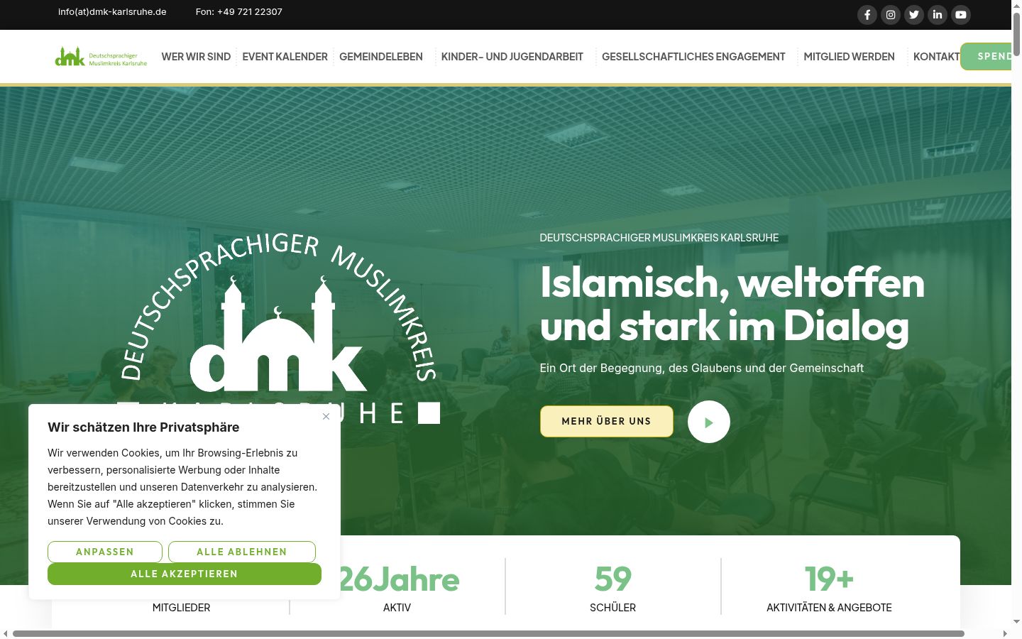 Screenshot des Einwilligungsbanners vor jeglicher Interaktion
