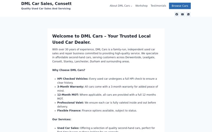 Screenshot ta' dmlcars.co.uk