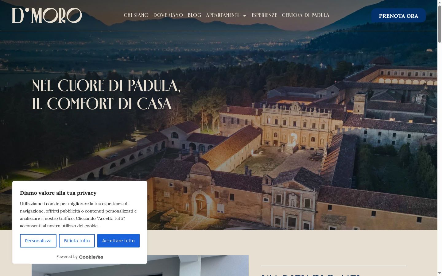 Screenshot del banner di consenso mostrato prima di qualsiasi interazione