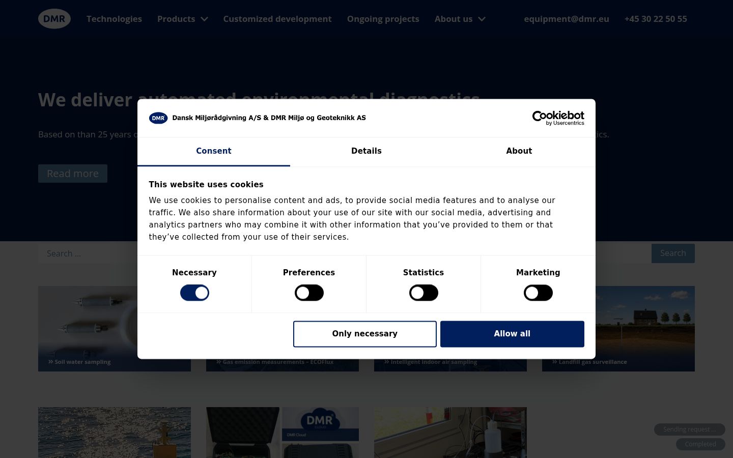 Screenshot del banner di consenso mostrato prima di qualsiasi interazione