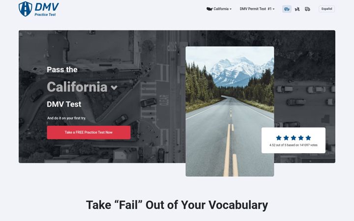 Screenshot of dmv-practice-test.com