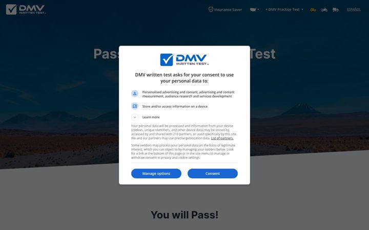 Screenshot of dmv-written-test.com