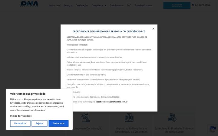 Screenshot stránky dnafacilities.com.br