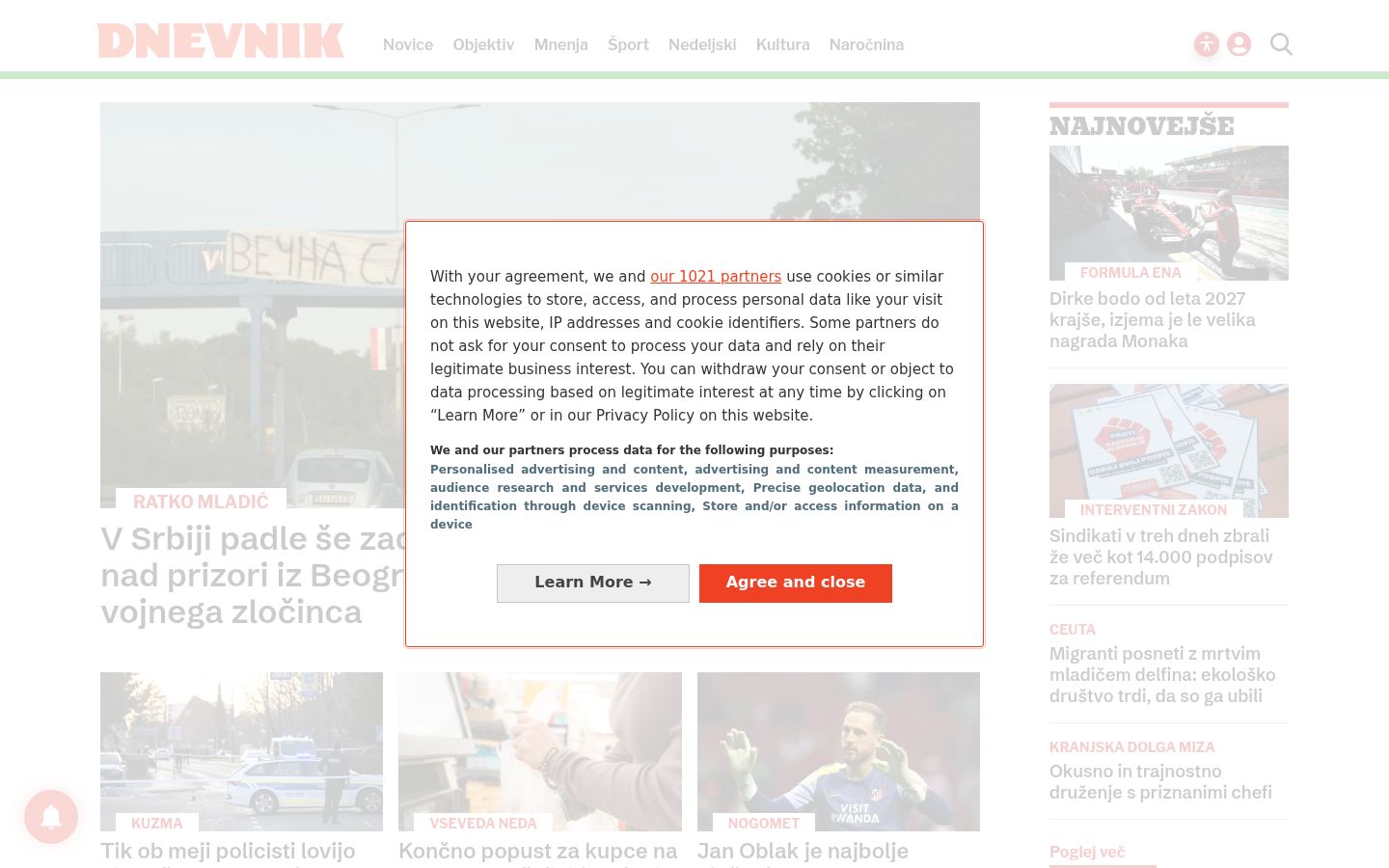 Screenshot des Einwilligungsbanners vor jeglicher Interaktion