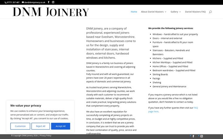 Screenshot of dnmjoinery.co.uk